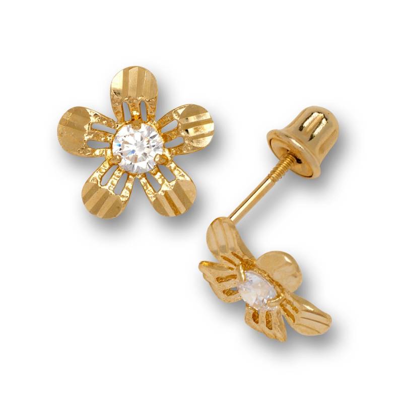 14K Solid Gelb/Weiß Gold Blumenform Ohrringe Mit Cz - 9 Mm Weihnachtsgeschenke Kostenloser Versand von RockAStud