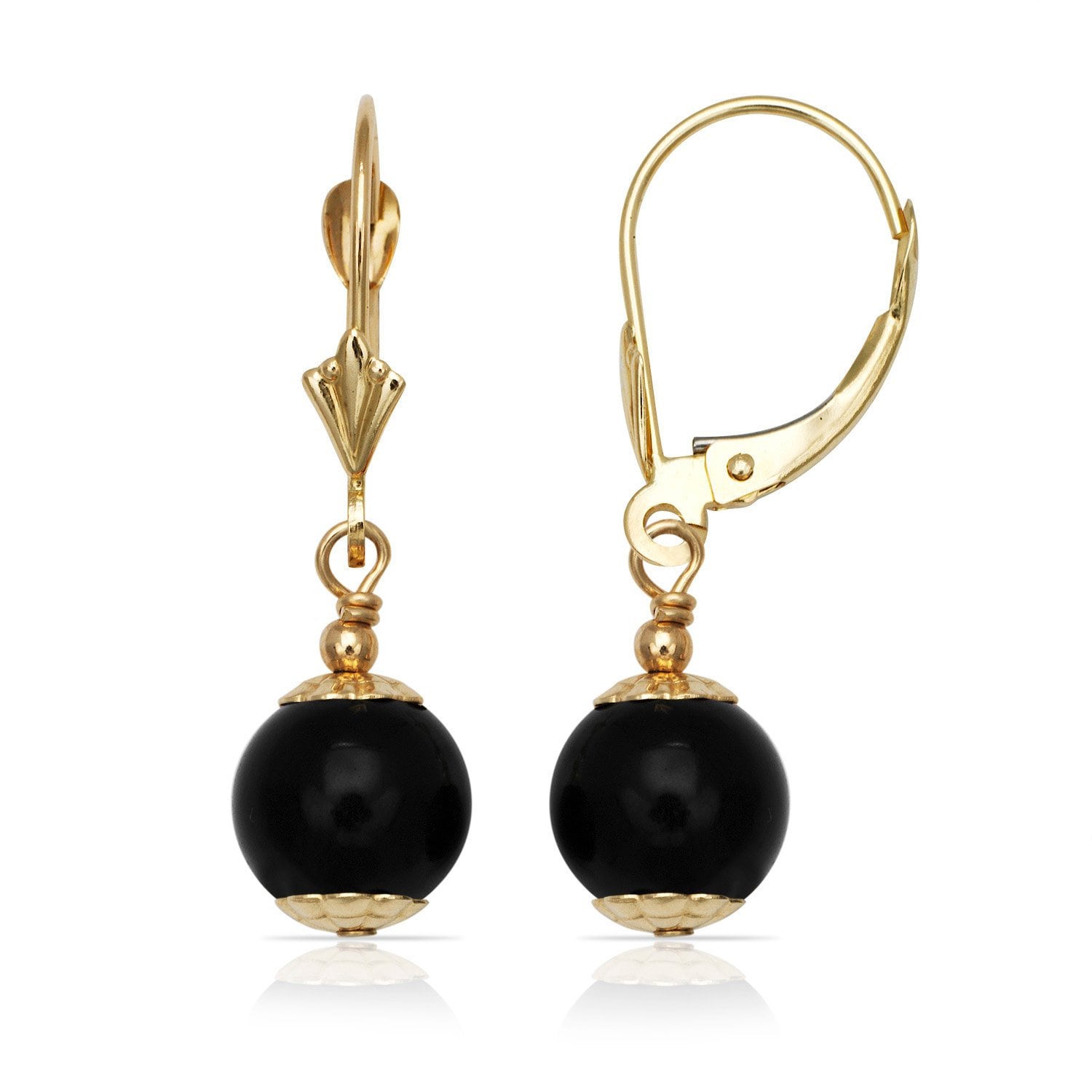 14K Solid Gelb Gold Echte Schwarze Onyx Kugel Leverback Ohrringe. 6 Mm Brisur Baumeln Ohrringe von RockAStud
