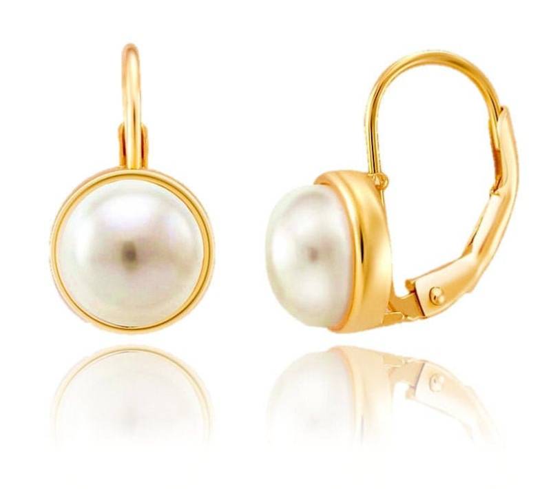 14K Solid Gold Bezel Brisur Set Mit Weißer Echter Süßwasserperle - Echtes Perlen Paar Ohrringe Weiße von RockAStud