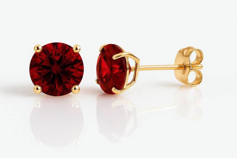 14K Solid Gold Rundschnitt Birthstone Korb Set Ohrringe | Pushbacks Ohrstecker Durchmesser 3mm X 4mm 6mm Granat Rubin Saphir Smaragd von RockAStud