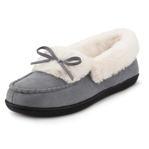 RockDove Damen Mokassin Hausschuh mit Kunstfellfutter und Mikrofaser-Wildleder, 41 EU, Hellgrau von RockDove