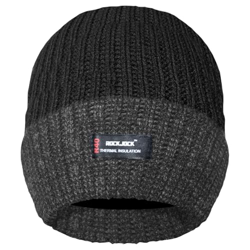 RockJock Herren Thinsulate gefütterte isolierte Winter-Thermo-Ski-Mütze für Herren, gerippt, grob, warm, schwarz / grau, Einheitsgröße von RockJock