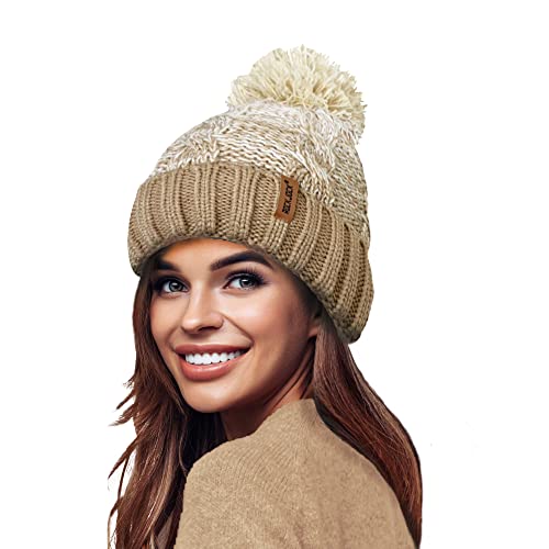 RockJock STORMACTIVE 100% wasserdicht Damen Unisex Chunky Ombre Warm Winter Teddy Fleece Gefüttert Gestrickte Pompom Beanie Mütze von RockJock