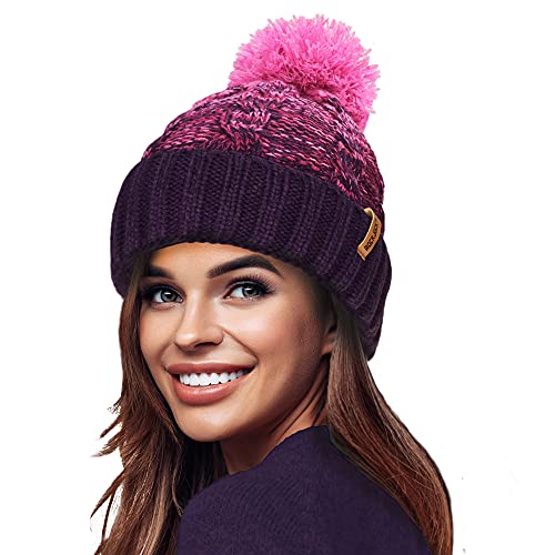 RockJock STORMACTIVE 100% wasserdicht Damen Unisex Chunky Ombre Warm Winter Teddy Fleece Gefüttert Gestrickte Pompom Beanie Mütze von RockJock