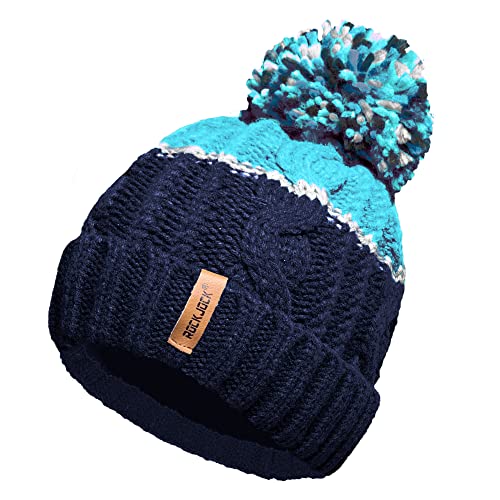 Unisex Herren Damen Warm Winter Chunky Color Block Ski Bommel Bommelmütze mit Kuscheligem Thermo Teddy Fleece Liner von RockJock
