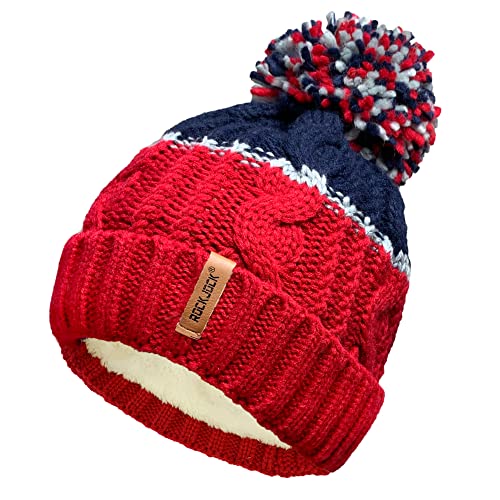 Unisex Herren Damen Warm Winter Chunky Color Block Ski Bommel Bommelmütze mit Kuscheligem Thermo Teddy Fleece Liner von RockJock