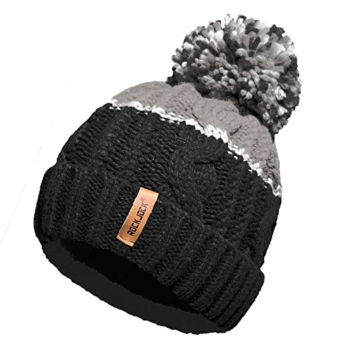 Unisex Herren Damen Warm Winter Chunky Color Block Ski Bommel Bommelmütze mit Kuscheligem Thermo Teddy Fleece Liner von RockJock