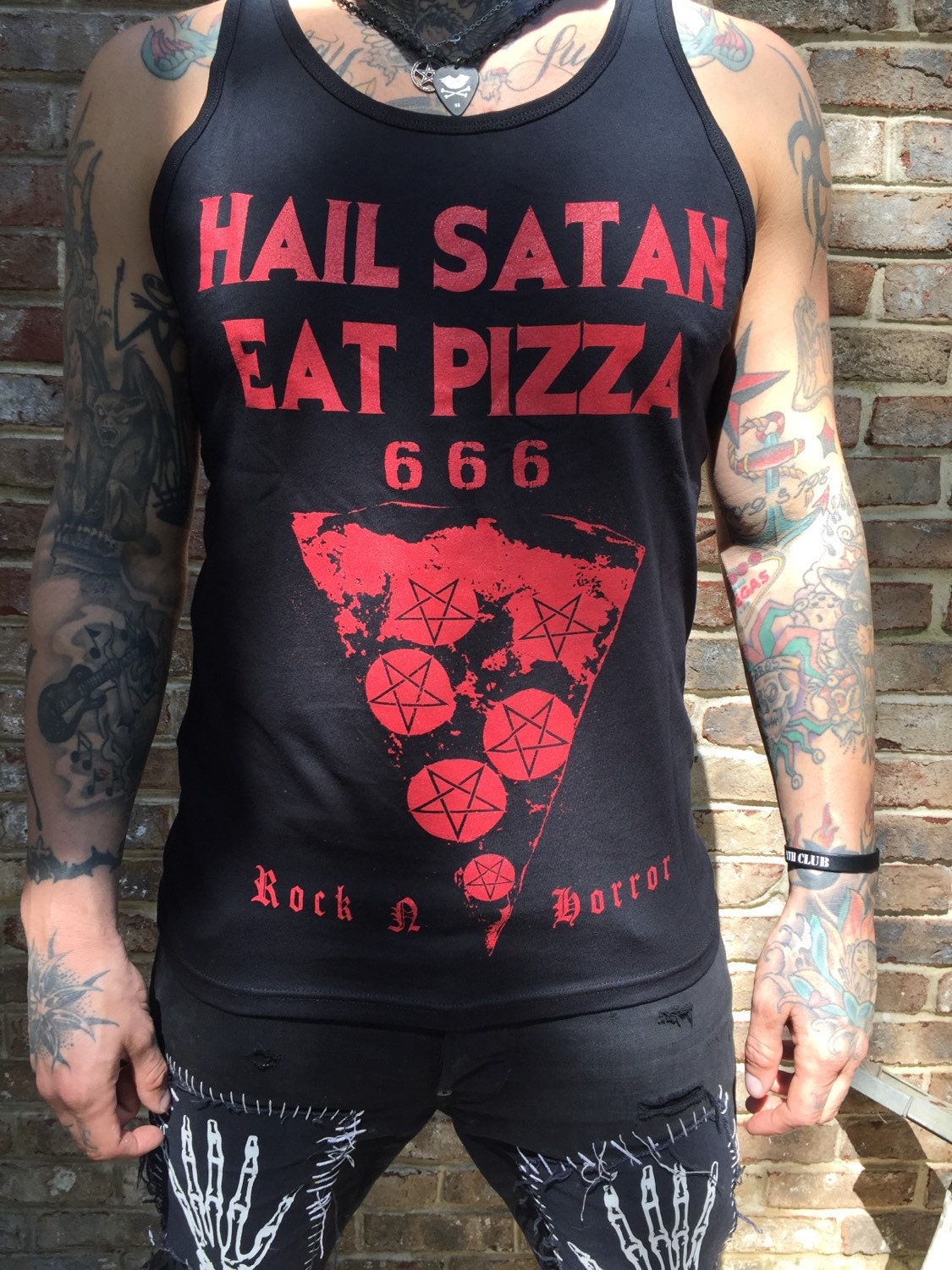 Hail Satan Eat Pizza - Unisex-Tank von RockNhorrorApparel