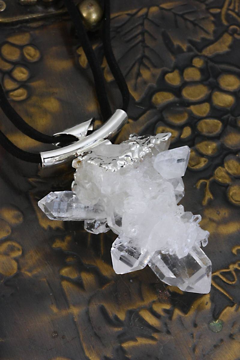Crystal Quartz Cluster Halskette Silber Oder 24K Gold Galvanisiert von RockParadise