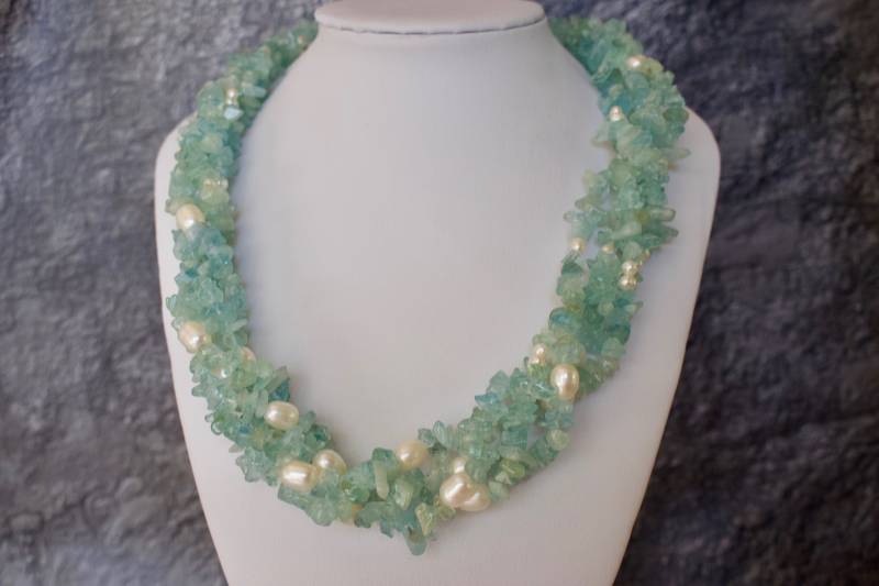 4 Stränge Süßwasser Perlen Und Aquamarin Halskette von RockRichGems