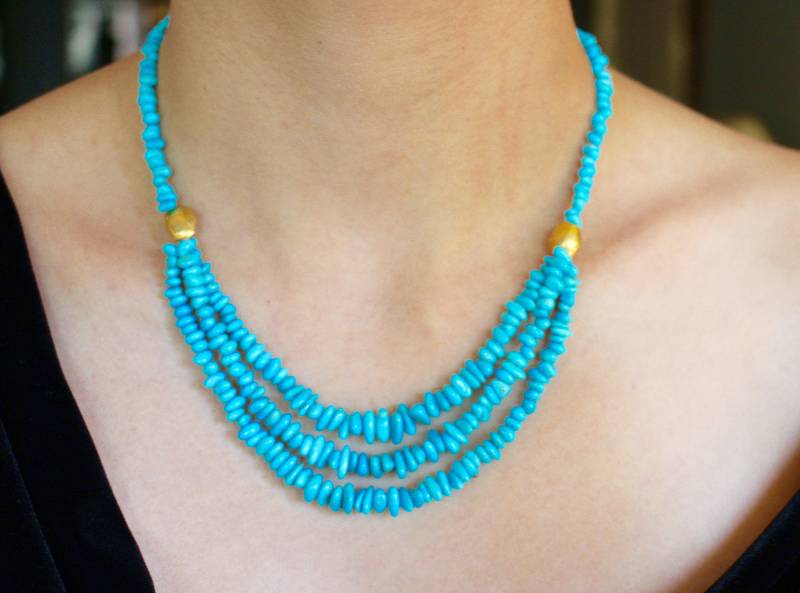 Dornröschen. 18K Gold. Echte, Dornröschen Türkis An 750Er Goldkette Mit Passenden Ohrringen von RockRichGems