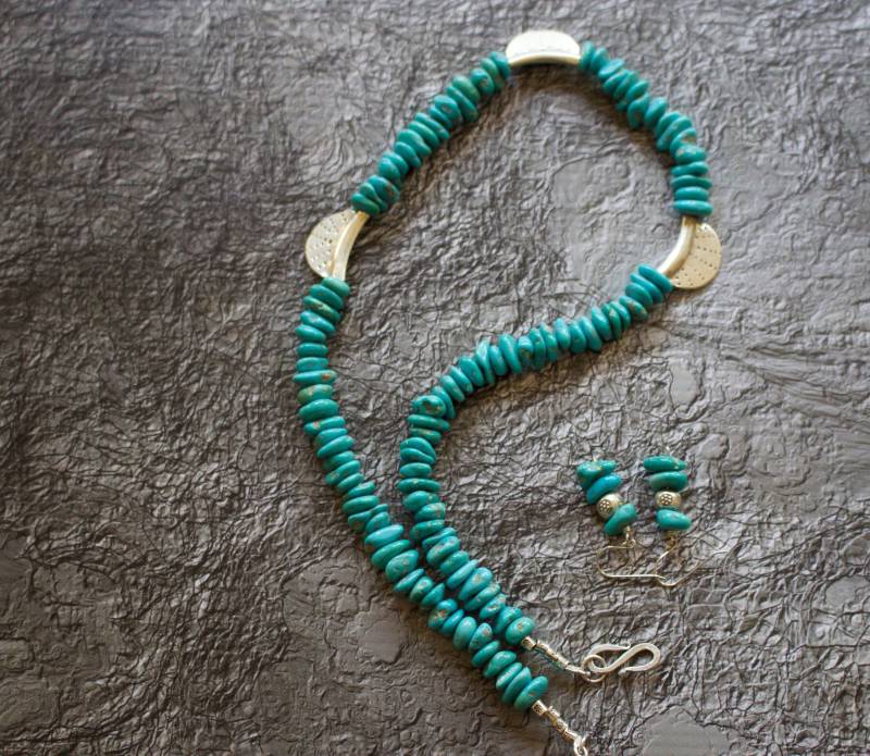 Echte, Arizona Blau Dornröschen Türkis, Sterling Silber Halskette Mit Passenden Ohrringen von RockRichGems