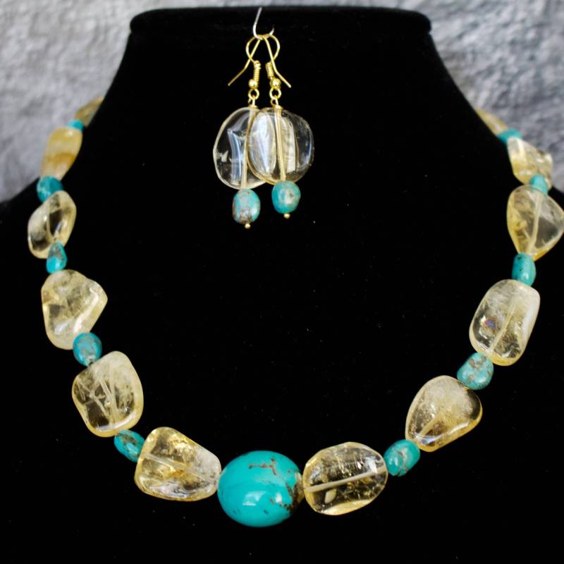 Echte, Natürliche, Blaue Türkis, Sterling Silber, Antike Perlen Halskette Mit Passenden Ohrringen von RockRichGems