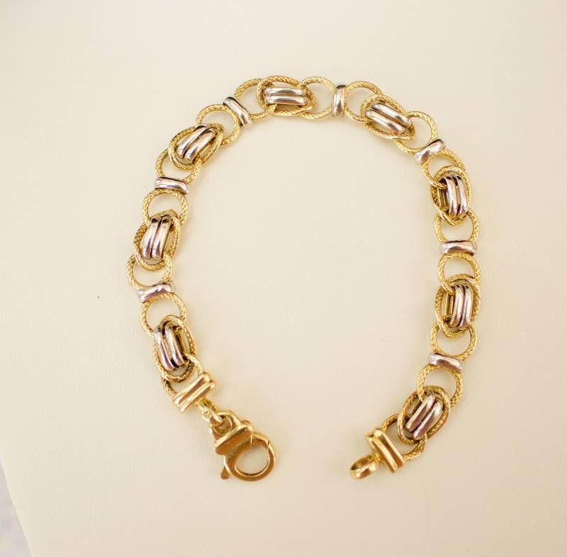 Silber. Elegantes 14K Massiv Zweifarbiges Gold Armband. Größe 19 cm von RockRichGems