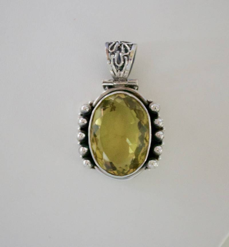 Sterling Silber. Lemon Quarz. Schöne Sterling-Silber Mit Riesigen 30 X 20 Mm Echte Quarzanhänger von RockRichGems