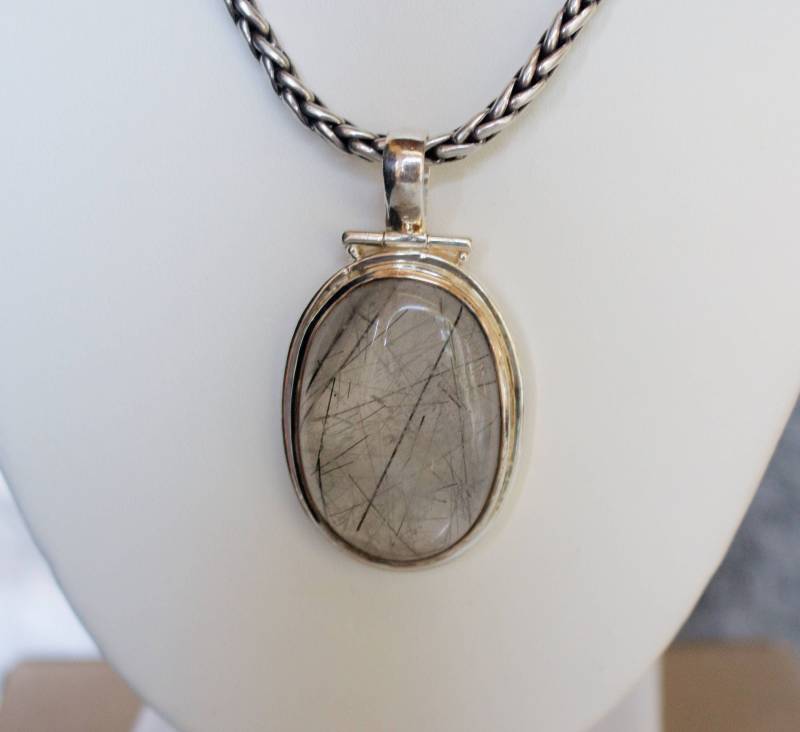 Sterling Silber. Rutilquarz. Riesige Sterling-Silber Mit 40 X 25 Mm Rutil Quarzanhänger von RockRichGems