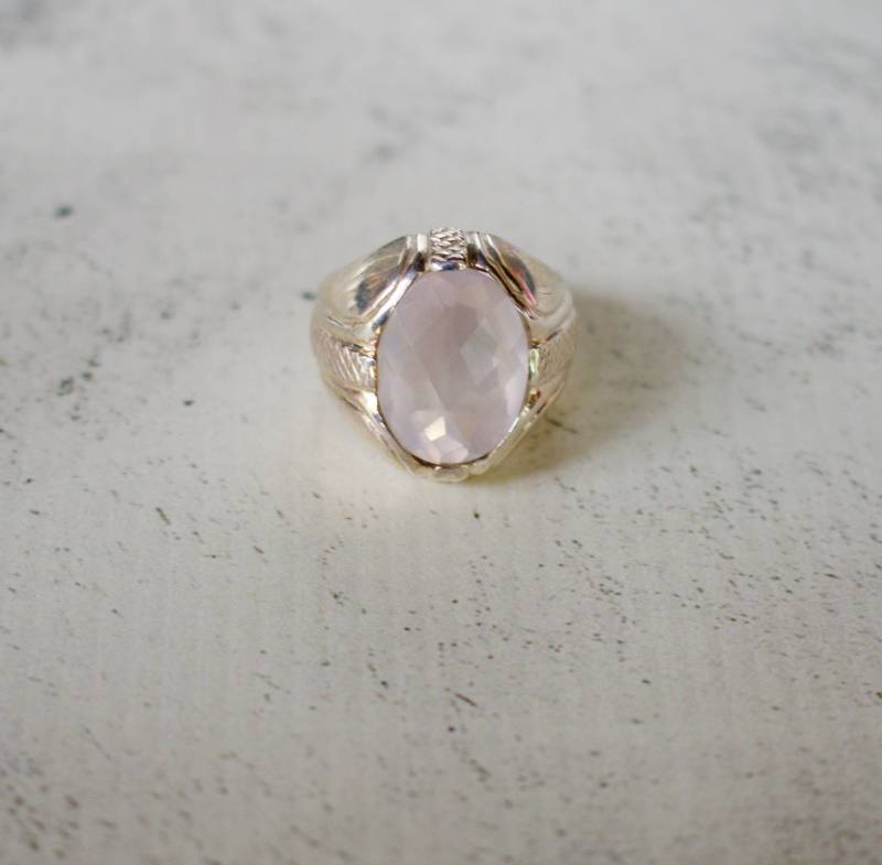 sterling Silber. Rosenquarz. Massives Silber Mit 18 X 14 Mm Echten Kissenschliff Größe 9 von RockRichGems