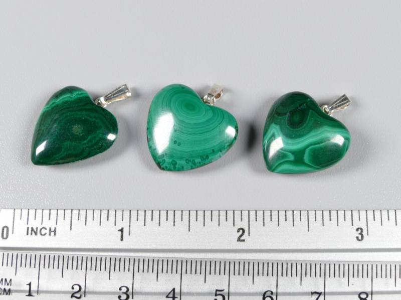 Set Aus 3 Natürlichen Malachit Herz Anhängern Kongo Mit 925Er Silber Öse von RockShopCZ