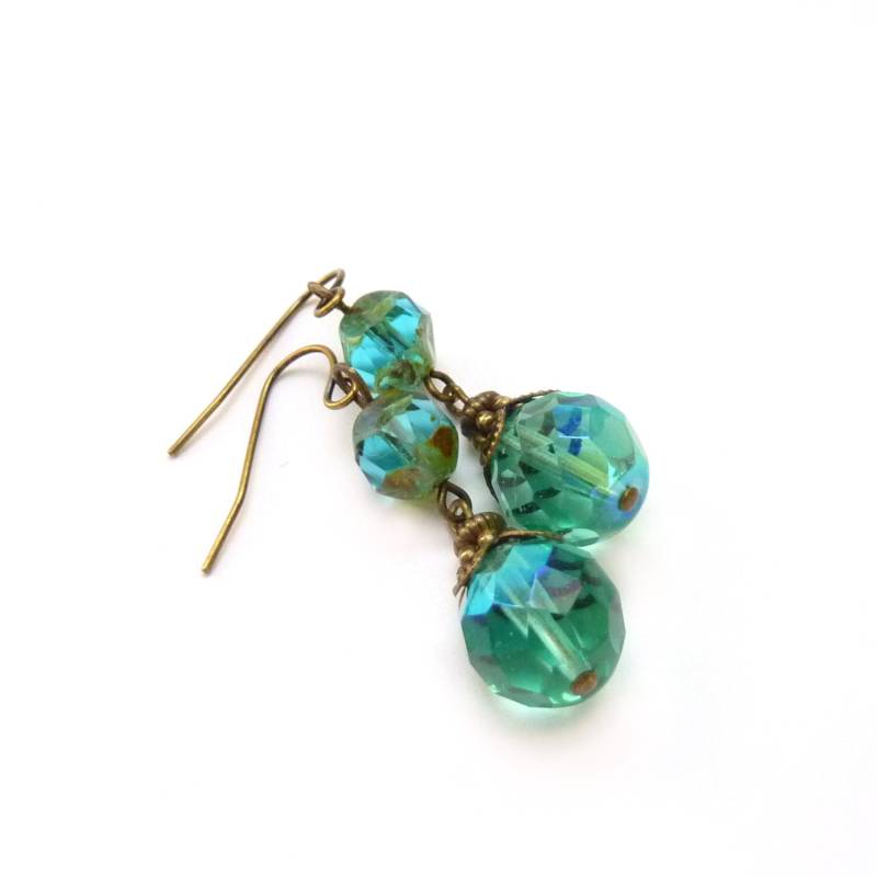 Aqua Blau Ohrringe - Feuer Poliert Glas Baumelt Bronze Vintage Inspiriert Tropfen Boho Aqua Blau Ohrringe - Feuer Poliert Glas Baumelt Bronze Vintage Inspiriert Tropfen Boho von RockStoneTreasures
