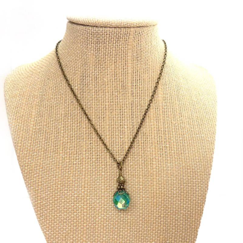 Aqua Halskette - Facettierte Glas Anhänger Türkis Antik Bronze Kette Draht Gewickelt Zarte Aqua Halskette - Facettierte Glas Anhänger Türkis Antik Bronze Kette Draht Gewickelt Zarte von RockStoneTreasures