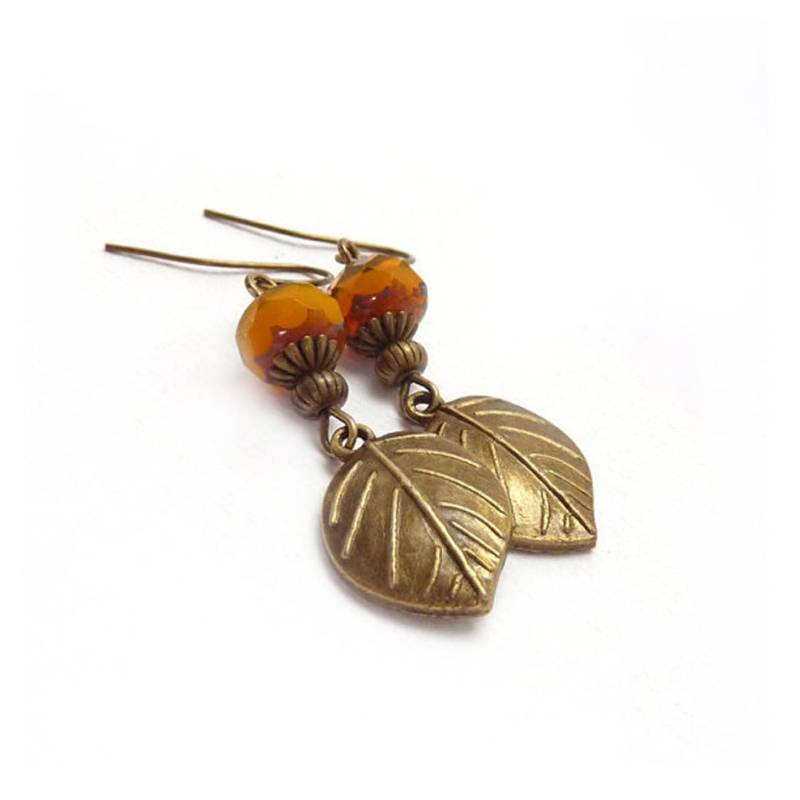 Bronze Blatt Ohrringe - Senfgelb Rustikalen Blumen Boho Bronze Blatt Ohrringe - Senfgelb Rustikalen Blumen Boho von RockStoneTreasures