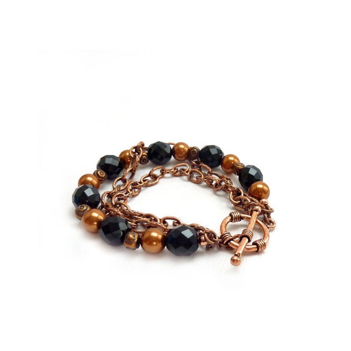 Multistrand Kupfer Und Schwarz Armband - Glasperlen Kette Swarovskiperlen Armschmuck Multistrand Kupfer Und Schwarz Armband - Glasperlen Kette Swarovskiperlen Armschmuck von RockStoneTreasures