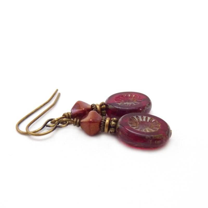 Rote Ohrringe - Picasso Feuerpolierte Glas Ovale Vintage Inspiriert Boho Schmuck von RockStoneTreasures