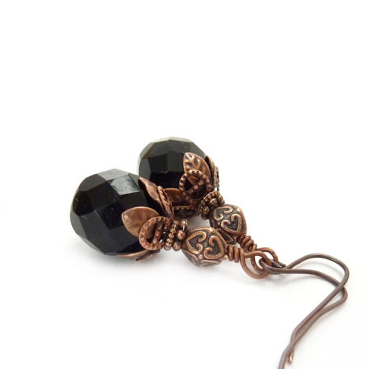 Schwarz & Kupfer Ohrringe - Feuer-Poliert Glas Gemischten Metall Jet Baumelt Antike Inspirierten Schmuck Schwarz & Kupfer Ohrringe - Feuer-Poliert Glas Gemischten Metall Jet Baumelt Antike Inspirierten Schmuck von RockStoneTreasures