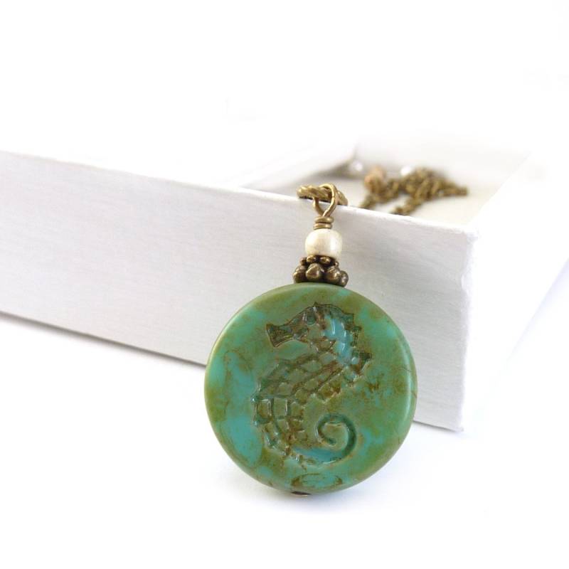 Seepferdchen Halskette - Türkis Grün Rustikal Picasso Glas Boho Anhänger Boho-strand Seepferdchen Halskette - Türkis Grün Rustikal Picasso Glas Boho Anhänger Boho-strand von RockStoneTreasures