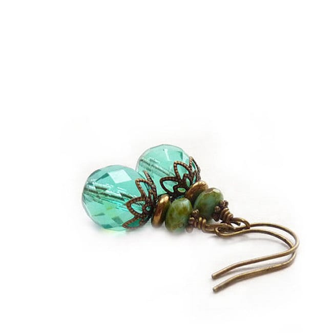 Türkis Ohrringe - Feuer Glasschliffperlen Bronze Vintage Inspirierte Tropfenohrringe Boho Türkis Ohrringe - Feuer Glasschliffperlen Bronze Vintage Inspirierte Tropfenohrringe Boho von RockStoneTreasures