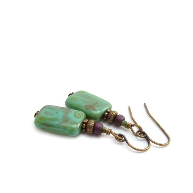 Türkis Ohrringe - Picasso Glasperlen Rechteck Boho-Tropfen Yoga Kostenloser Versand von RockStoneTreasures