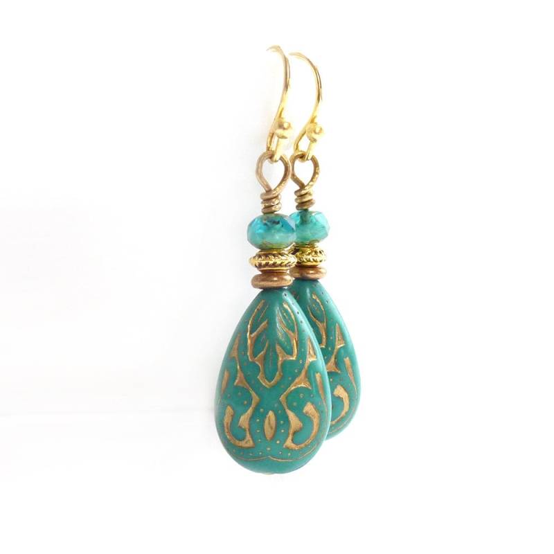 Türkis Teardropohrringe - Acryl-Perlen Mit Gold-Inlay Aqua Glasschliffperlen Ohrringe Im Vintage Stil Türkis Teardropohrringe - Acryl-Perlen Mit Gold-Inlay Aqua Glasschliffperlen Ohrringe Im Vintage Stil von RockStoneTreasures