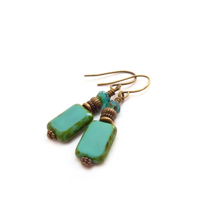 Türkise Glas Ohrringe - Picasso Rechteck Perlen Schlichte Blaue Yoga Schmuck Türkise Glas Ohrringe - Picasso Rechteck Perlen Schlichte Blaue Yoga Schmuck von RockStoneTreasures