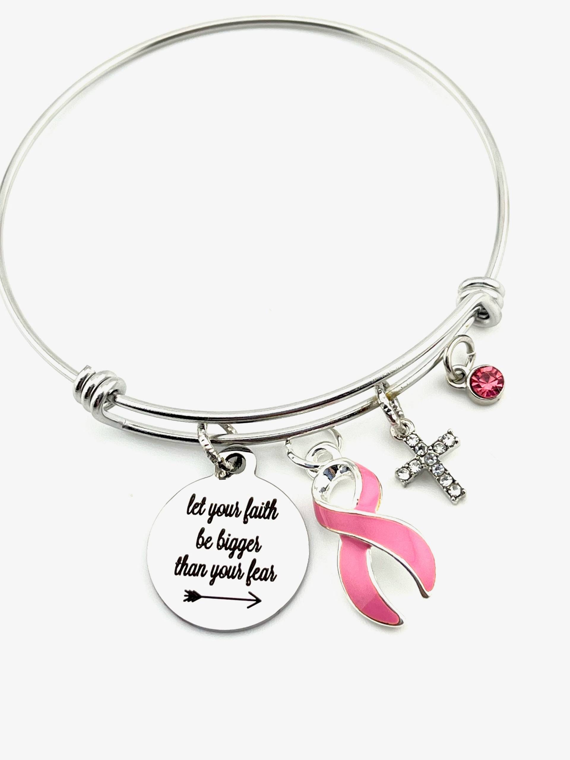 Brustkrebs Kriegerin Armband - Pink Ribbon Let Your Faith Be Bigger Than Fear Chemo, Chirurgie, Strahlentherapie Geschenk von RockYourCauseJewelry