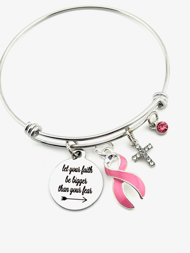 Brustkrebs Kriegerin Armband - Pink Ribbon Let Your Faith Be Bigger Than Fear Chemo, Chirurgie, Strahlentherapie Geschenk von RockYourCauseJewelry