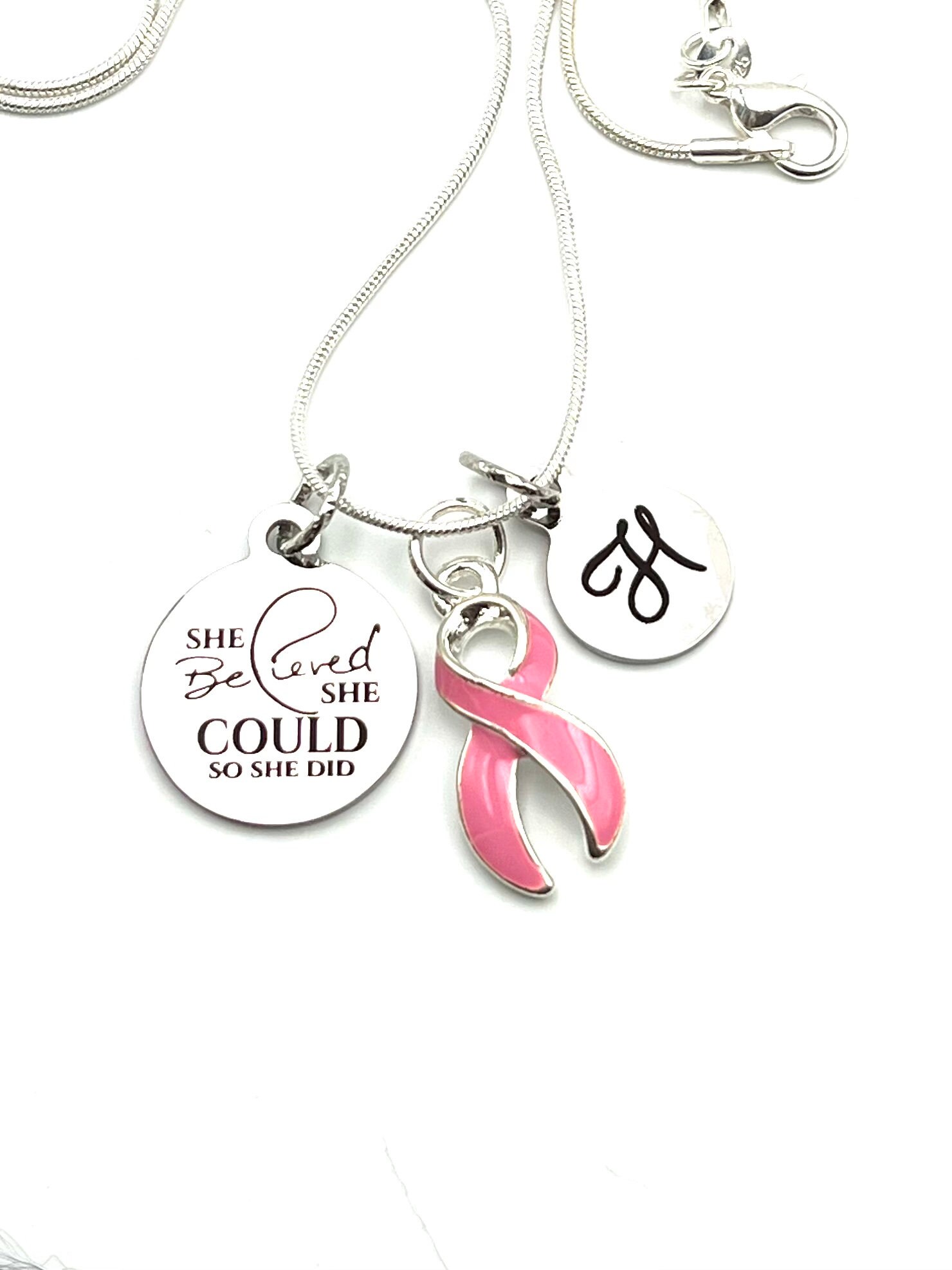 Brustkrebs-Kriegerin-Halskette - Rosa Band Sie Glaubte, Könnte So, Dass Tat Erste Halskette von RockYourCauseJewelry
