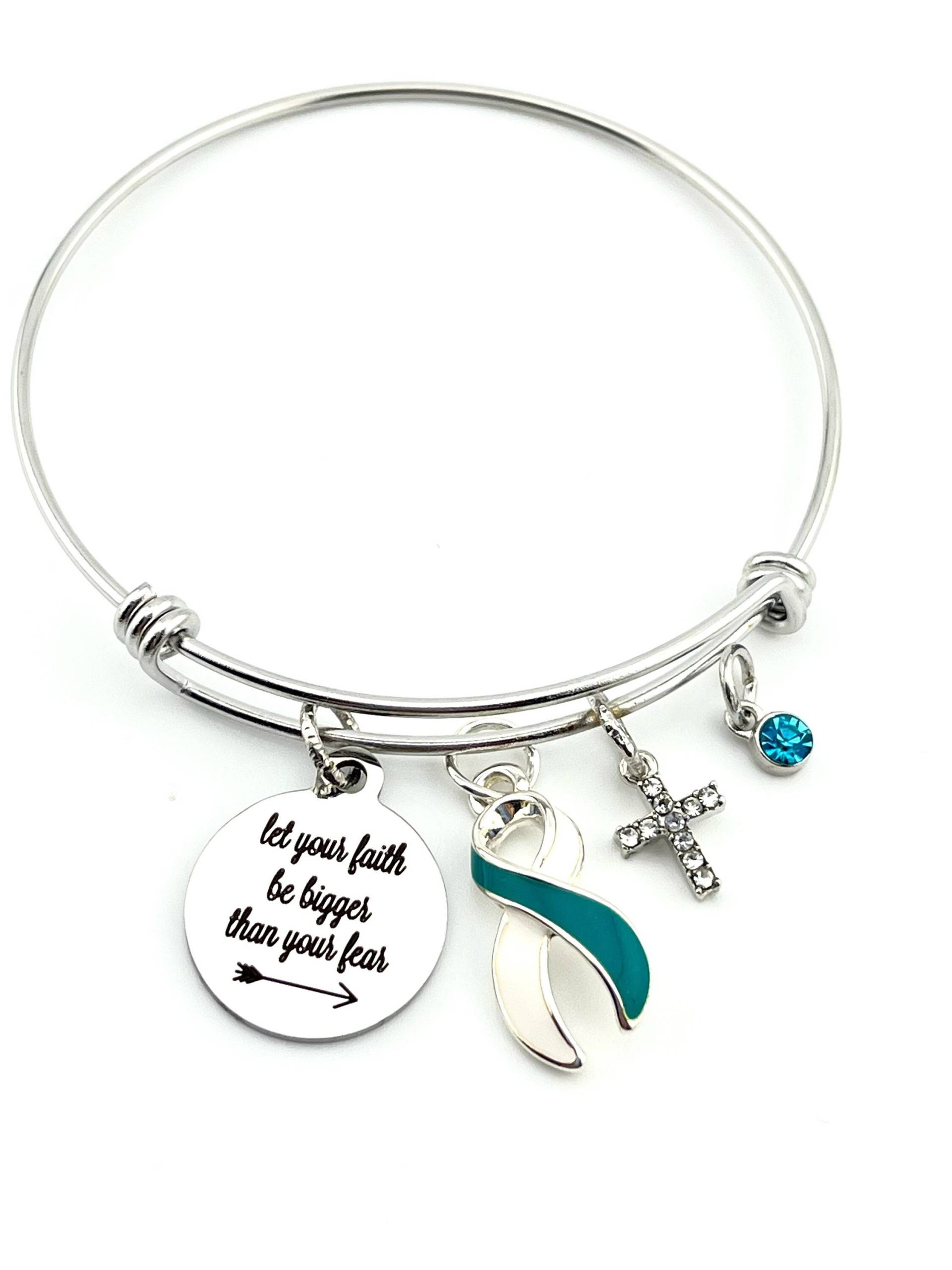Cervical Cancer Awareness Armband - Let Your Faith Be Bigger Than Your Fear Teal Und Weißes Band von RockYourCauseJewelry