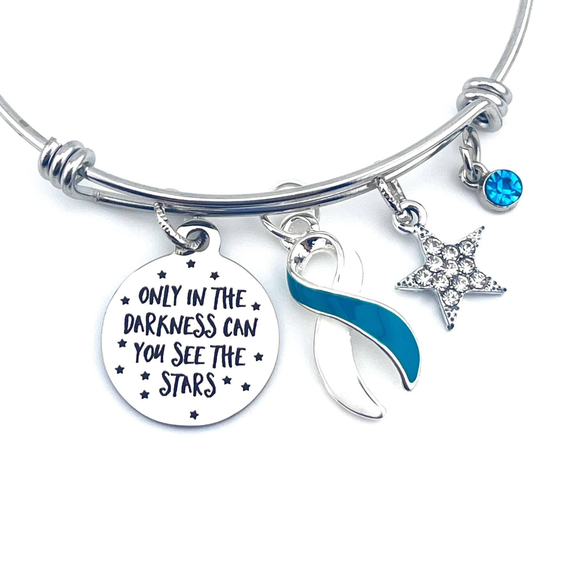 Cervical Cancer Survivor/Awareness Charm Armband - Türkisblauer Und Weißer Bandanhänger Nur in Der Dunkelheit Können Sie Die Sterne Sehen von RockYourCauseJewelry