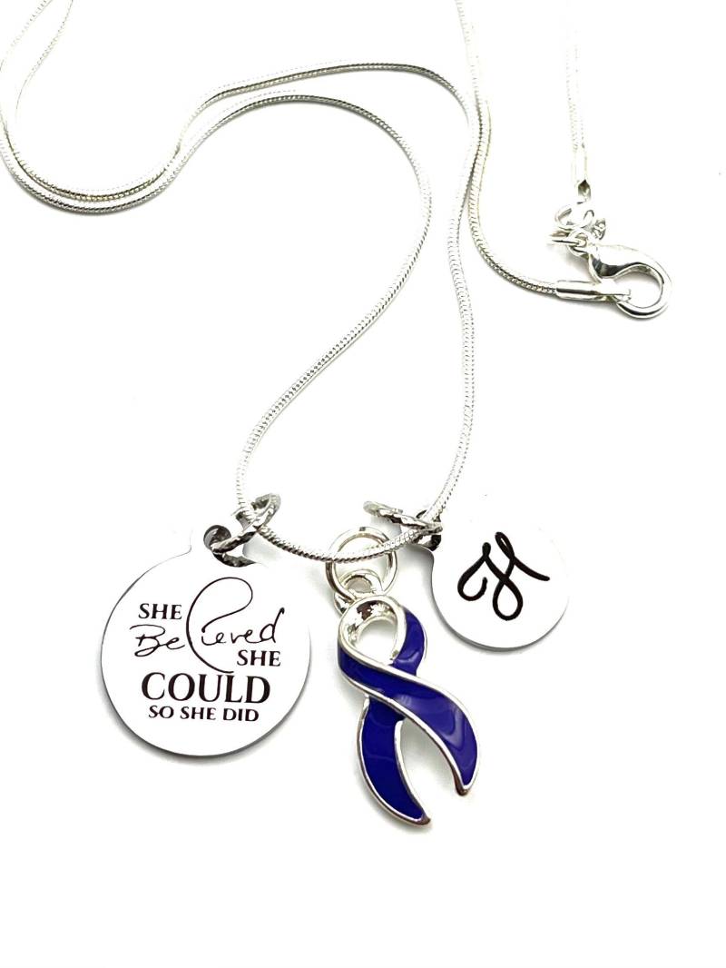 Dark Blue Ribbon Halskette - Epstein-Barr, Erb-Lähmung, Guillain-Barre-Syndrom, Cholera, Choledochon, Ards Geschenk Sie Glaubte, Könnte von RockYourCauseJewelry