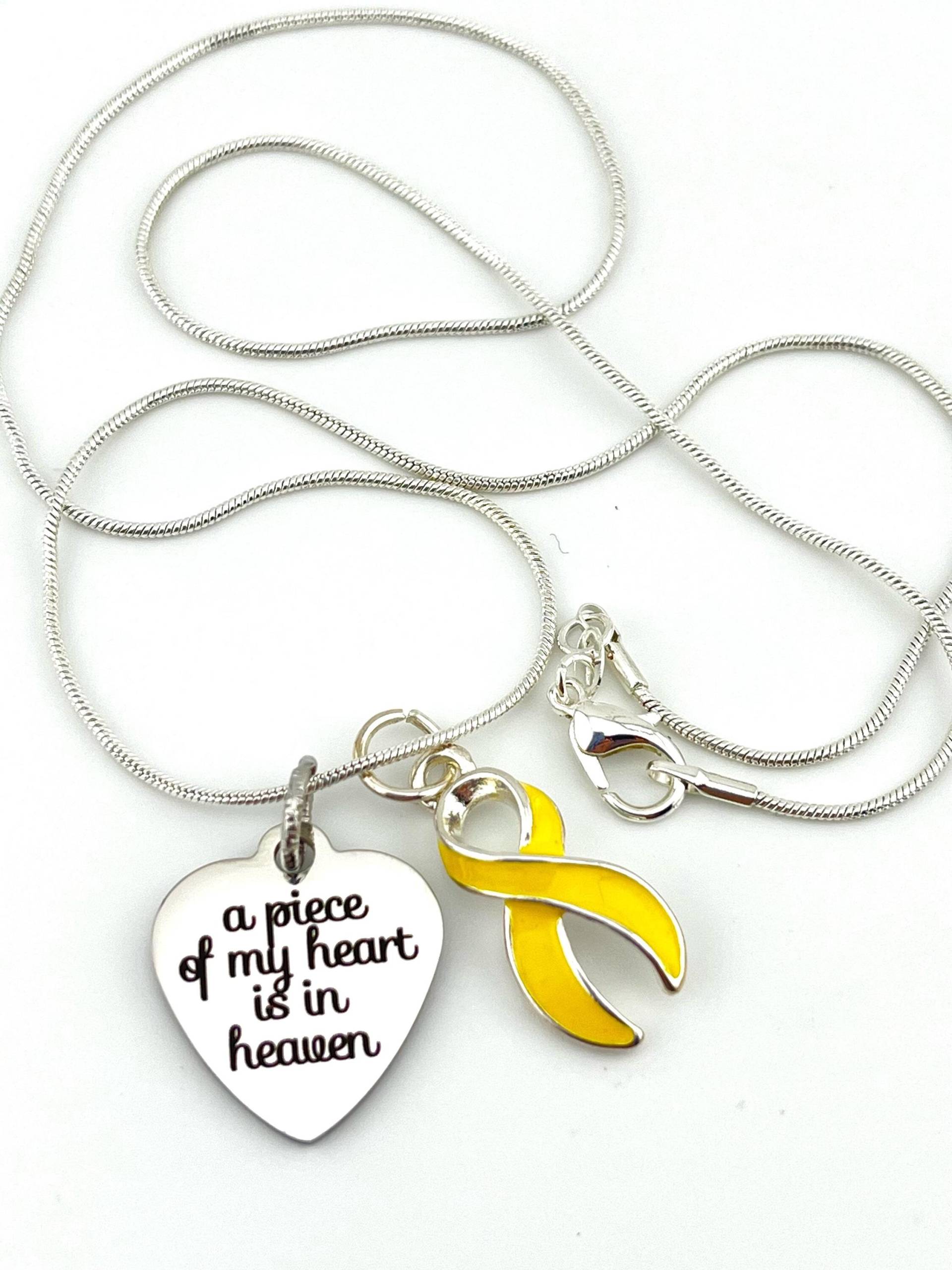 Ein Stück Meines Herzens Ist Im Himmel Halskette/Gold Ribbon Charm - Kindheit Krebs Erinnerung Sympathie Geschenk Schmuck von RockYourCauseJewelry