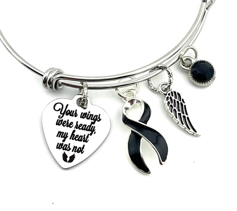 Erinnerungsstück Charm Armband - Deine Flügel Waren Bereit/Black Ribbon Melanom Bewusstsein von RockYourCauseJewelry
