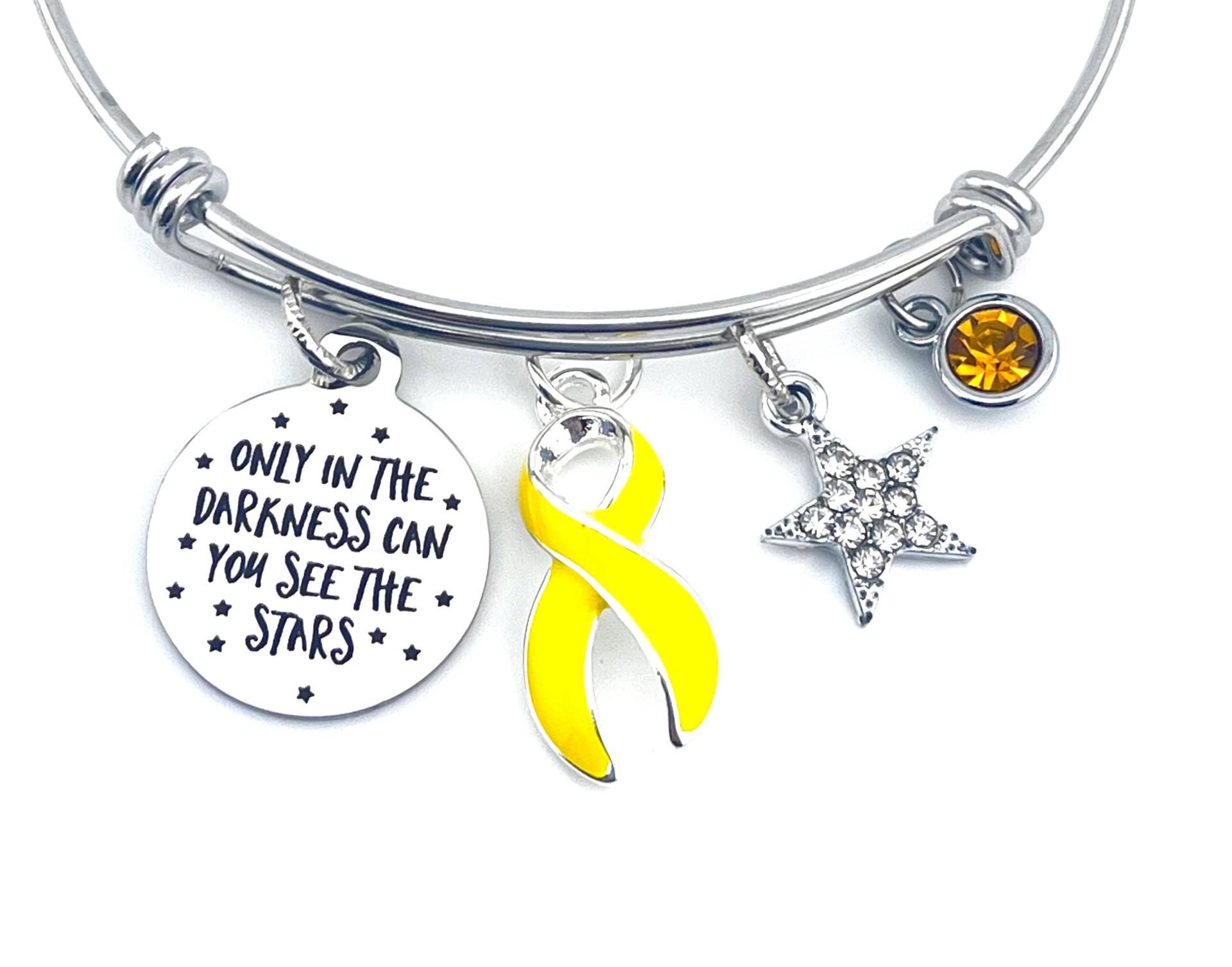 Gelbes Band Bettelarmband/Nur in Dunkelheit Adenosarkom, Blase Leber Knochenkrebs /Osteosarkom, Endometriose, Spina Bifida von RockYourCauseJewelry