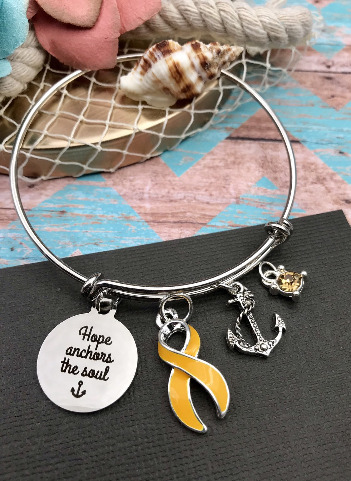 Gold Band Armband - Alveolar Rhabdomyosarkom, Kinderkrebs, Copd, Embryonal, Neuroblastom Bewusstsein Hoffnung Verankert Die Seele von RockYourCauseJewelry