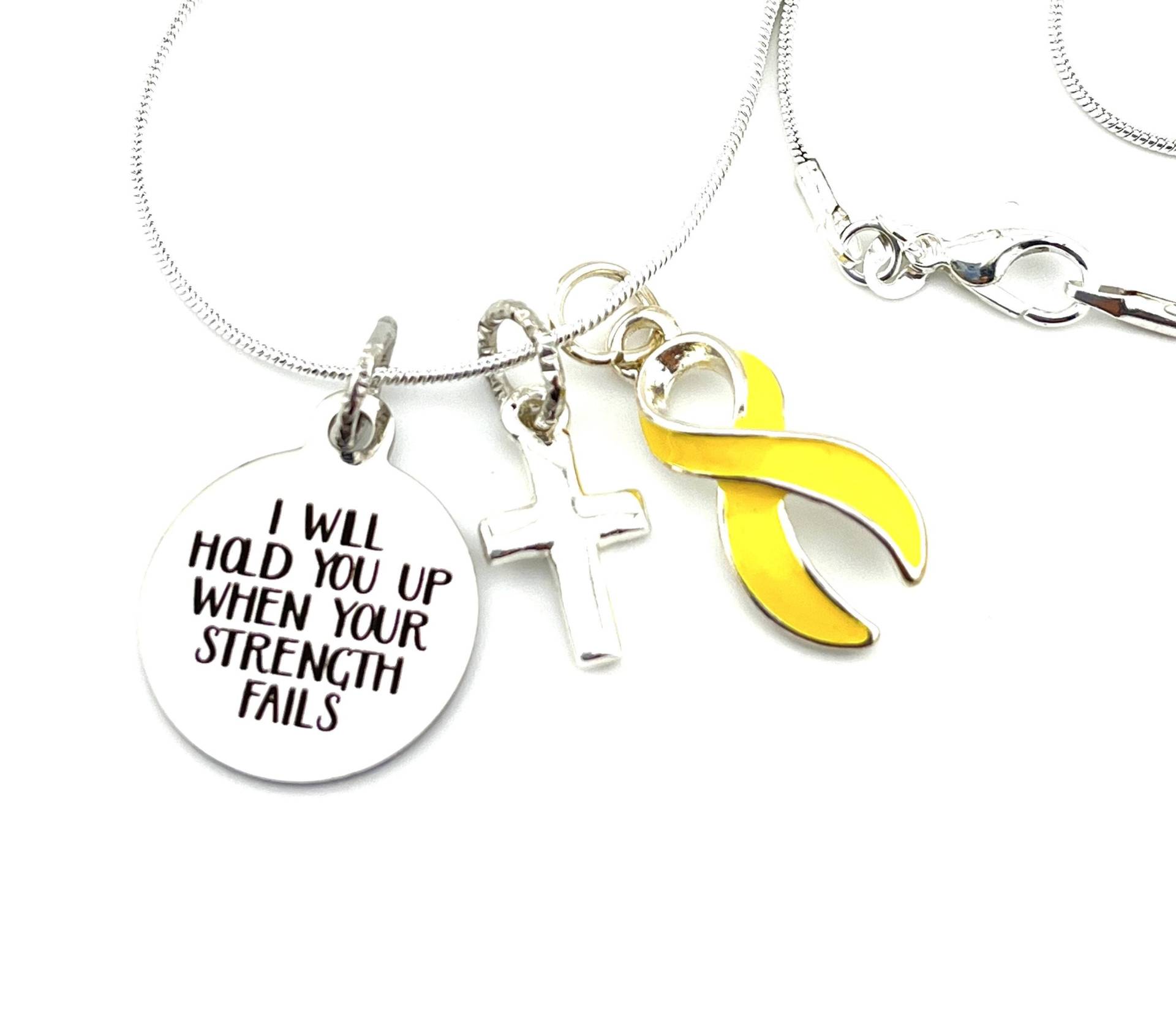 Goldgelbe Band-Halskette - Kinderkrebs-Bewusstsein/Neuroblastom Fleece-Sarkom-Bewusstsein Ich Werde Dich Hoch Halten, Wenn Die Stärke Versagt von RockYourCauseJewelry