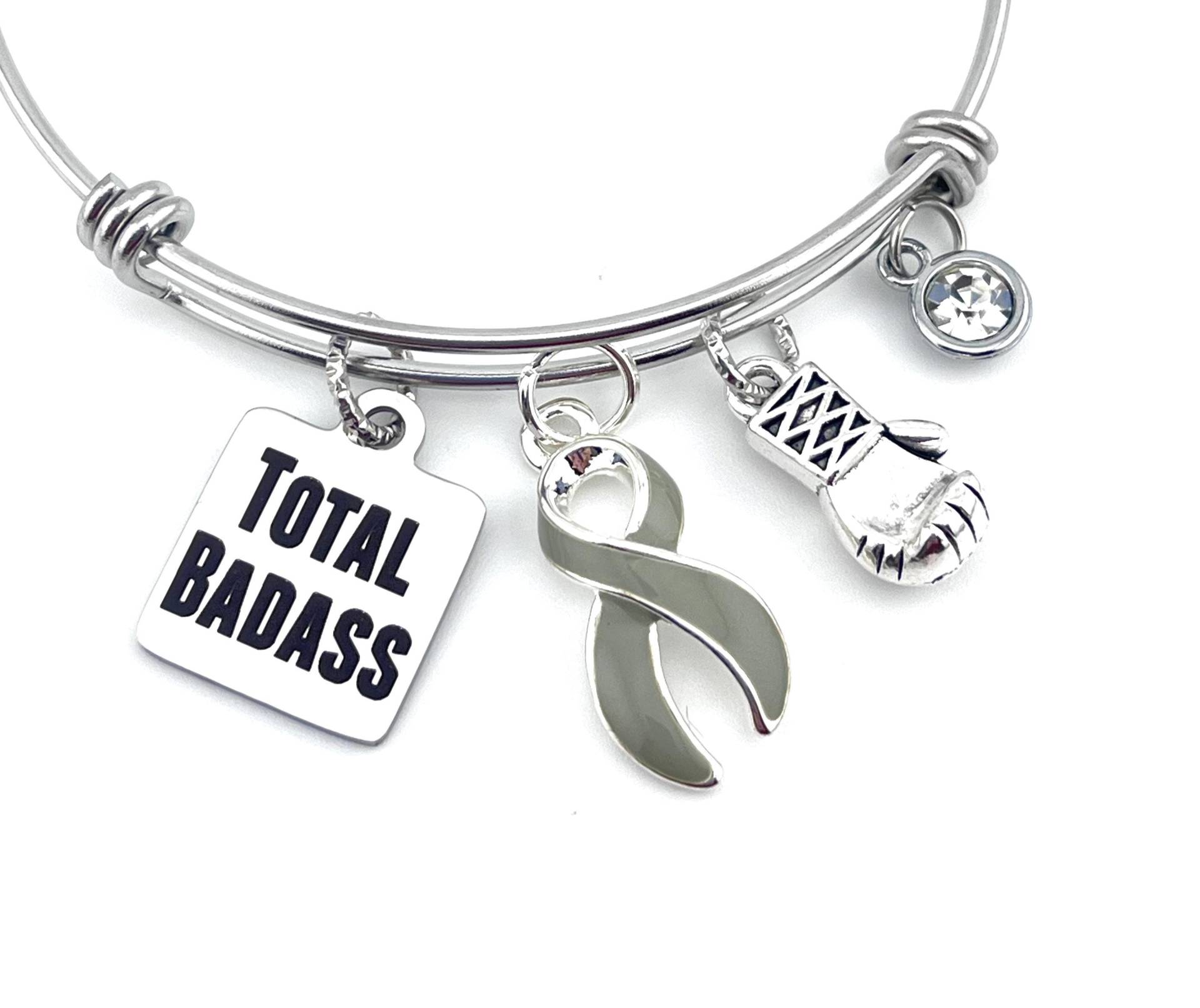 Grau Band Total Badass Bettelarmband - Aphasie, Asthma, Hirntumor Überlebender, Hirntumor, Typ 1 Oder 2 Diabetes Bewusstsein Geschenk von RockYourCauseJewelry