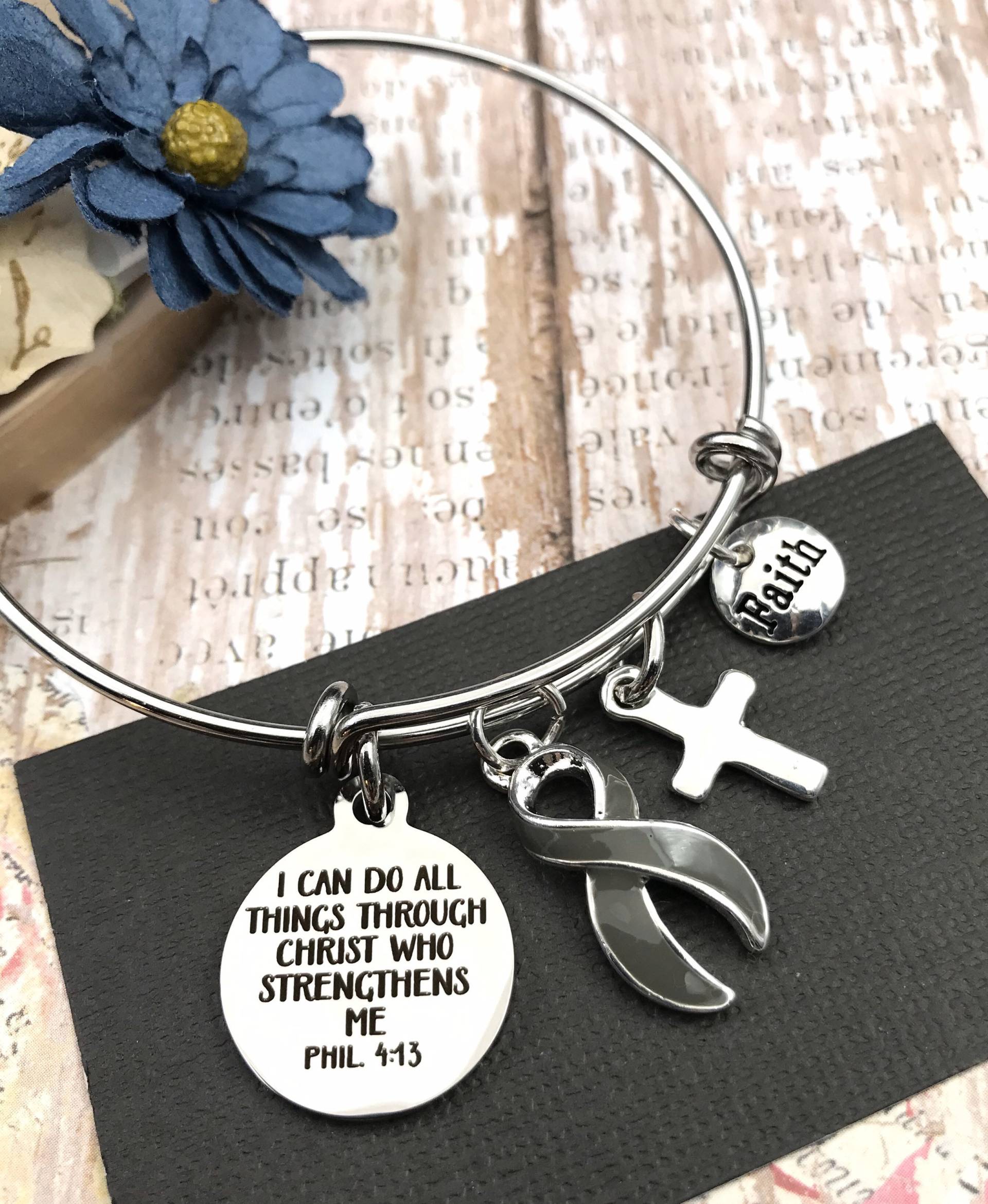 Grau Grau Band Charm Armband/Phil 413 Ich Kann Alle Dinge Durch Christus Gehirn Krebs, Diabetes Bewusstsein von RockYourCauseJewelry
