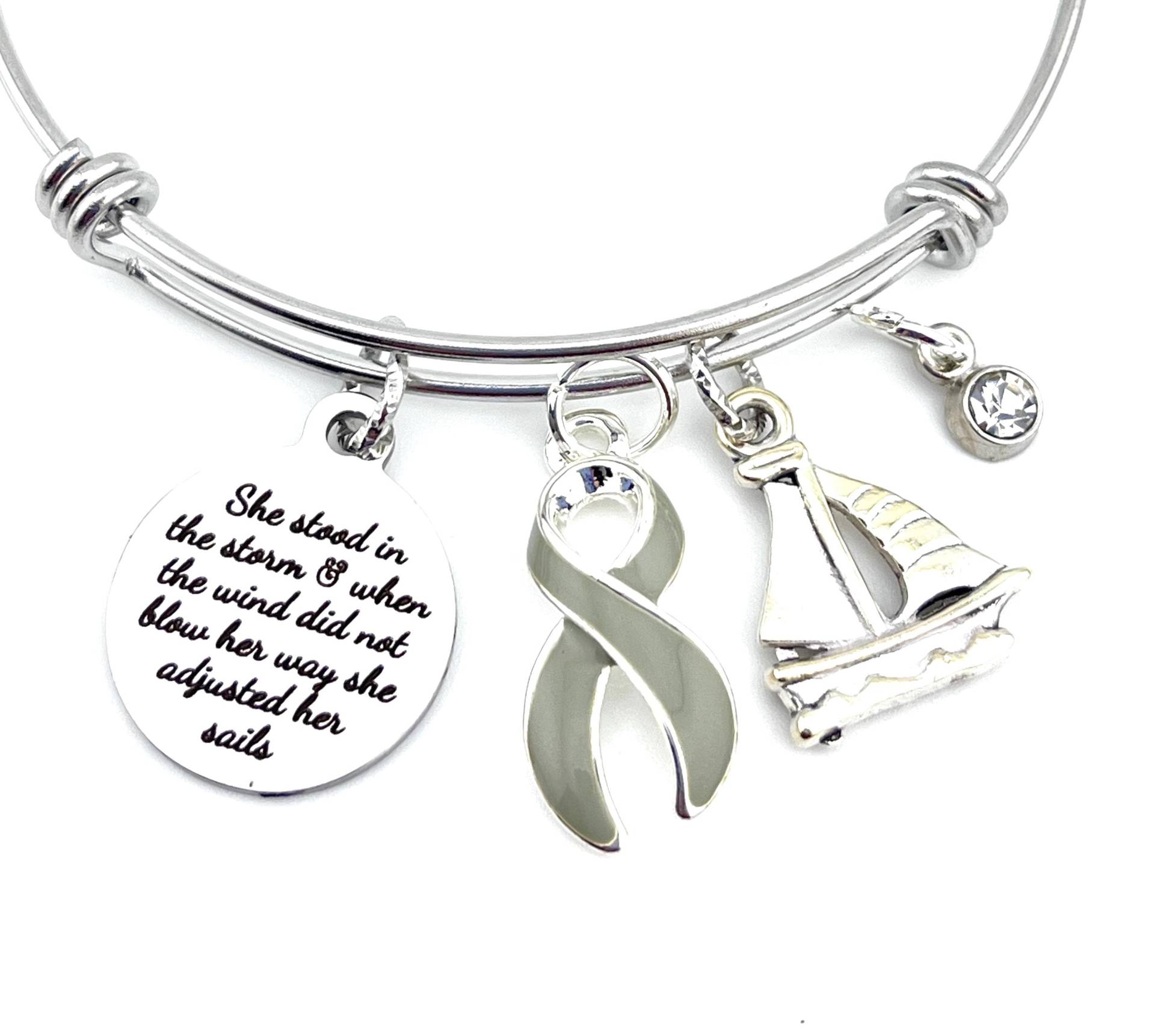 Grau Ribbon Bettelarmband/Hirntumor Tumor Überlebensbewusstsein Diabetes Aphasie - Stood in Storm Passte Ihre Segel An von RockYourCauseJewelry