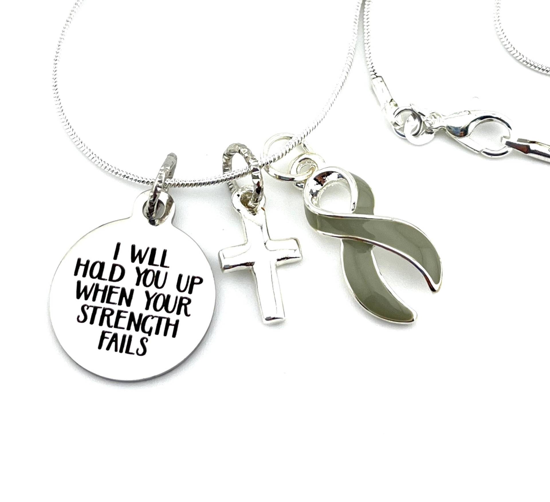 Grau Schleifenband Halskette/Hirntumor Krebs Überleben Bewusstsein Diabetes Aphasie - Ich Werde Dich Hochhalten Wenn Deine Stärke Versagt von RockYourCauseJewelry