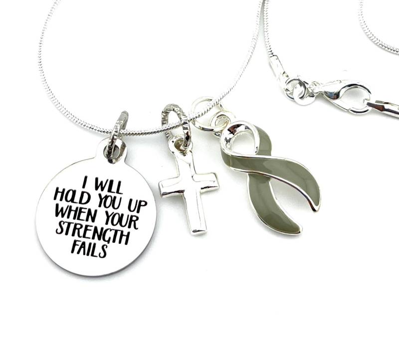 Grau Schleifenband Halskette/Hirntumor Krebs Überleben Bewusstsein Diabetes Aphasie - Ich Werde Dich Hochhalten Wenn Deine Stärke Versagt Grau Schleifenband Halskette/Hirntumor Krebs Überleben Bewusstsein Diabetes Aphasie - Ich Werde Dich Hochhalten Wenn Deine Stärke Versagt von RockYourCauseJewelry