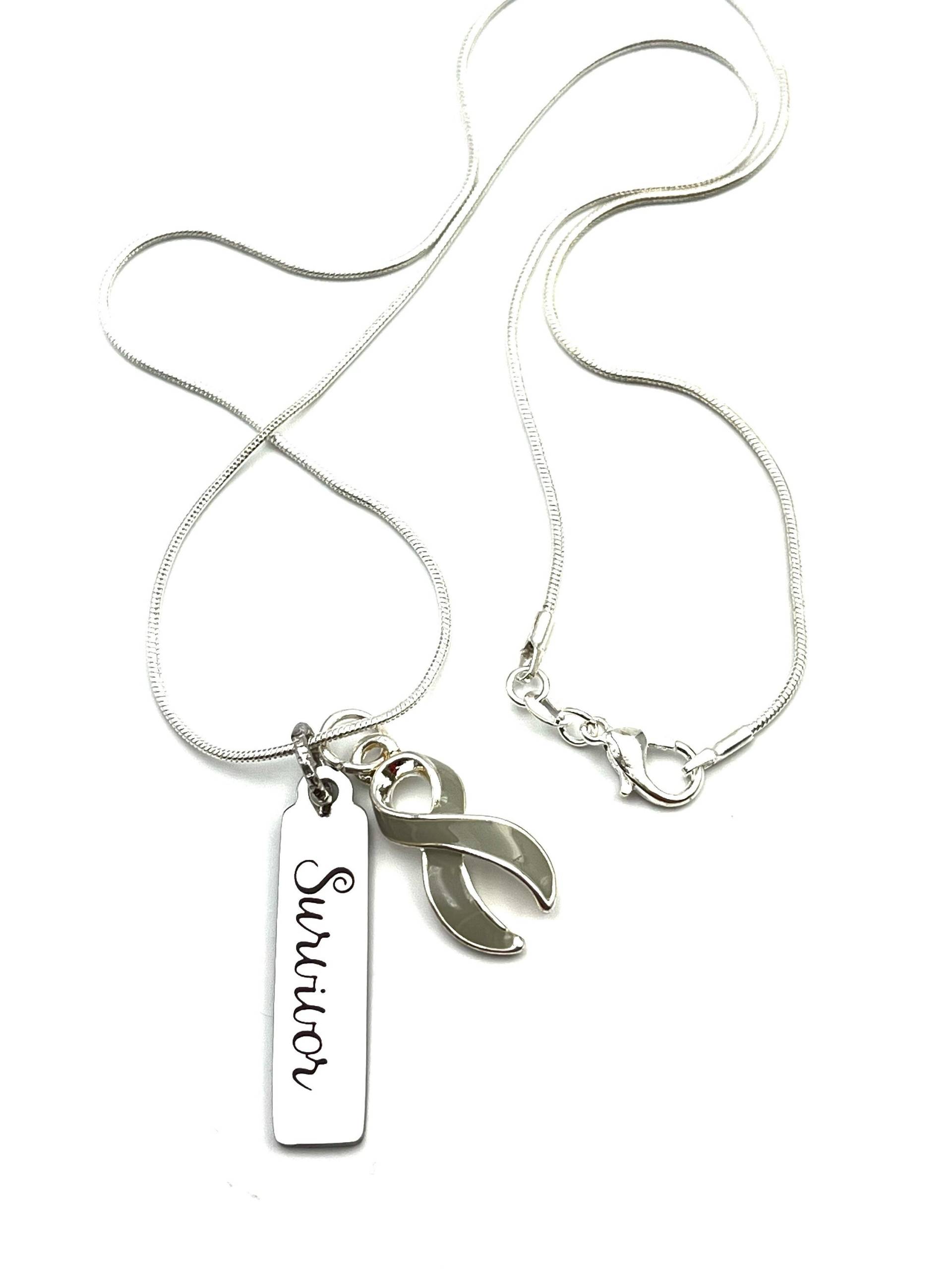 Grey Ribbon Survivor Halskette - Aphasie, Hirntumor, Hirntumor Überlebender, Typ 1 Oder 2 Diabetes Bewusstseins Geschenk Radiation, Chemo von RockYourCauseJewelry
